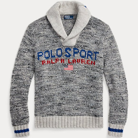 Polo Ralph Lauren American flag sweater. Shawl collar. Size: Medium, Large